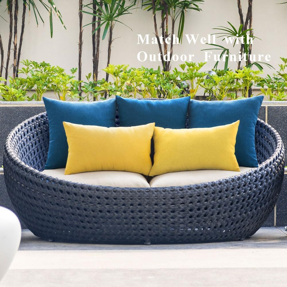 MIULEE Decorative Outdoor Throw Pillow Covers - Waterproof Faux Linen Cushion Cases | 20x12 Inch Blue (Pack of 2)