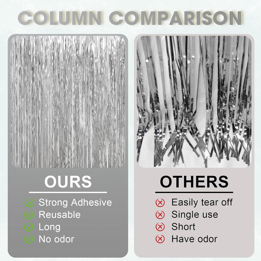 Voircoloria Foil Fringe Backdrop Curtains - 3.3 x 6.6 Ft Silver Tinsel Streamers for Parties & Events