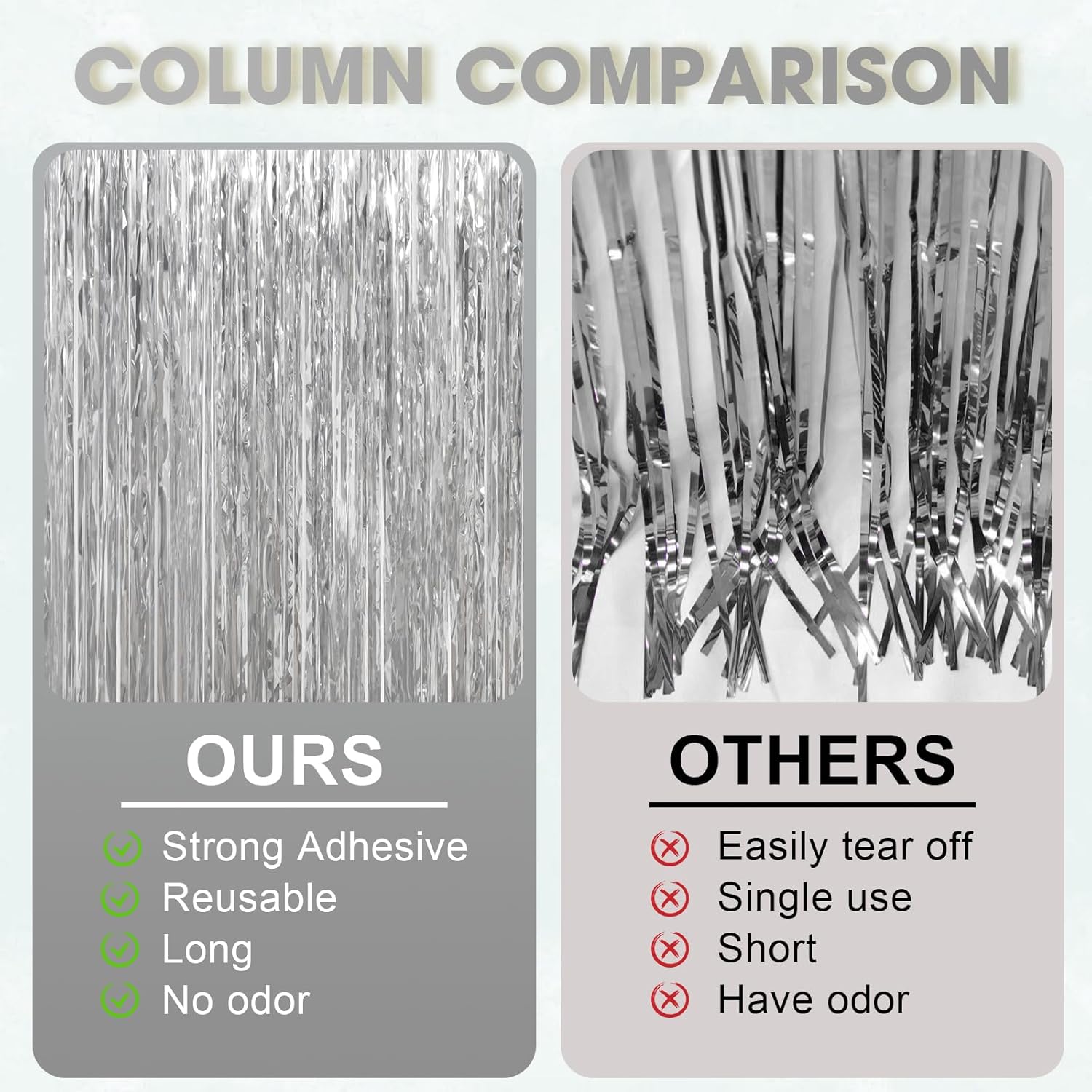 Voircoloria Foil Fringe Backdrop Curtains - 3.3 x 6.6 Ft Silver Tinsel Streamers for Parties & Events