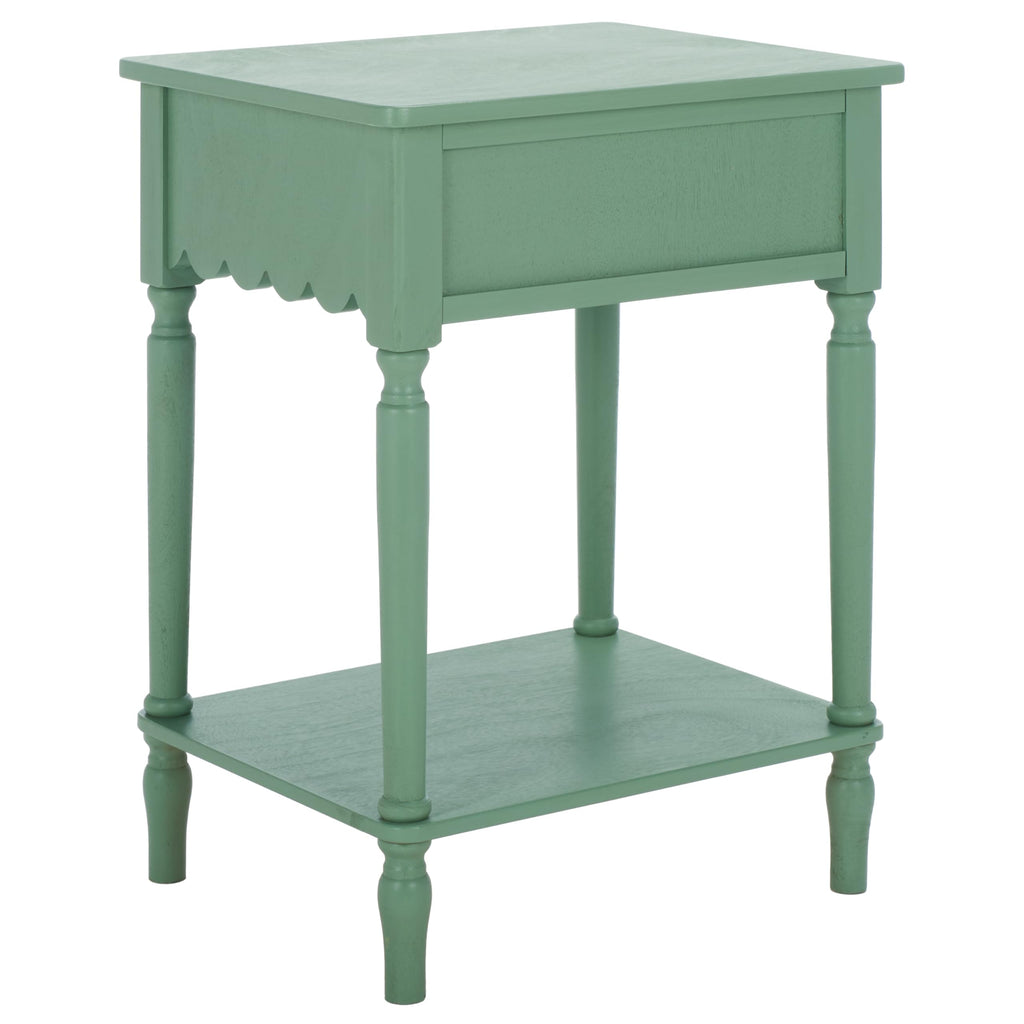 SAFAVIEH Home Collection – Haven Sage Green Accent Table with Drawer & Shelf, Scalloped Apron Detail, Traditional Side Nightstand (ACC5724D)