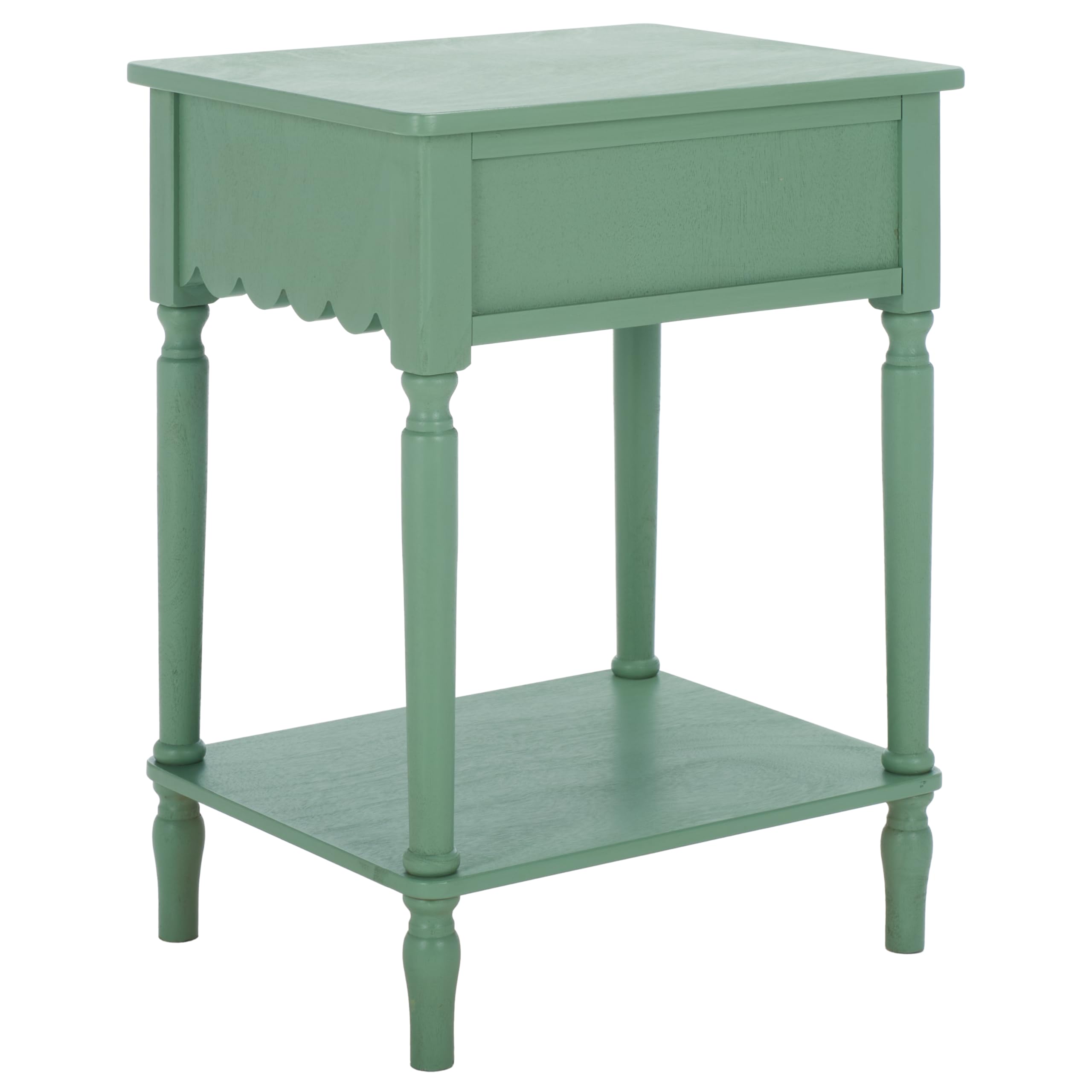 SAFAVIEH Home Collection – Haven Sage Green Accent Table with Drawer & Shelf, Scalloped Apron Detail, Traditional Side Nightstand (ACC5724D)