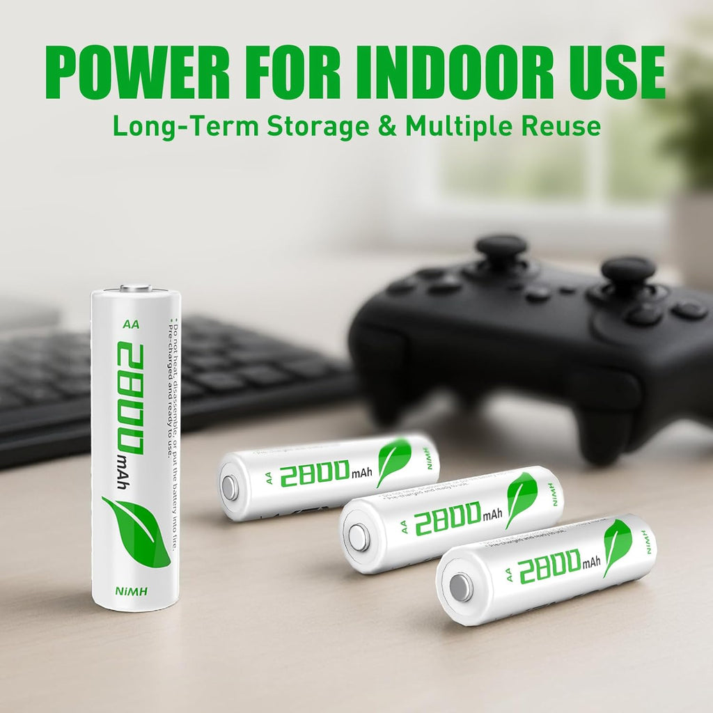 Rechargeable AA Batteries 8-Pack | 2800mAh High-Capacity NiMH | Long-Lasting & Pre-Charged - 1.2V