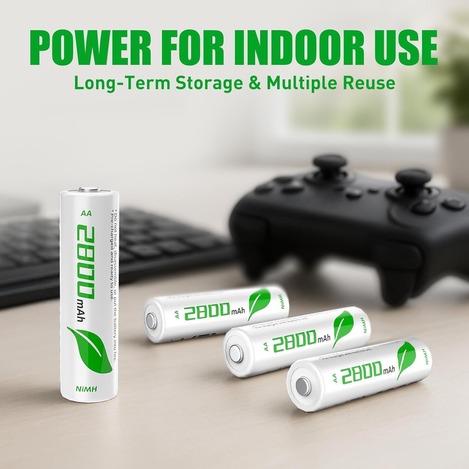 Rechargeable AA Batteries 8-Pack | 2800mAh High-Capacity NiMH | Long-Lasting & Pre-Charged - 1.2V