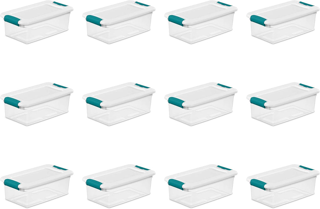 Sterilite 6 Qt Latching Storage Box - Stackable Plastic Container for Shoe Organization | Clear with White Lid, 12-Pack