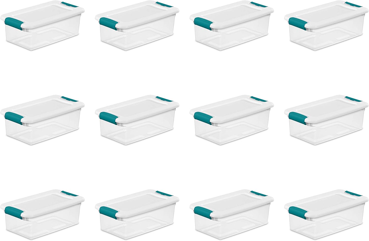 Sterilite 6 Qt Latching Storage Box - Stackable Plastic Container for Shoe Organization | Clear with White Lid, 12-Pack