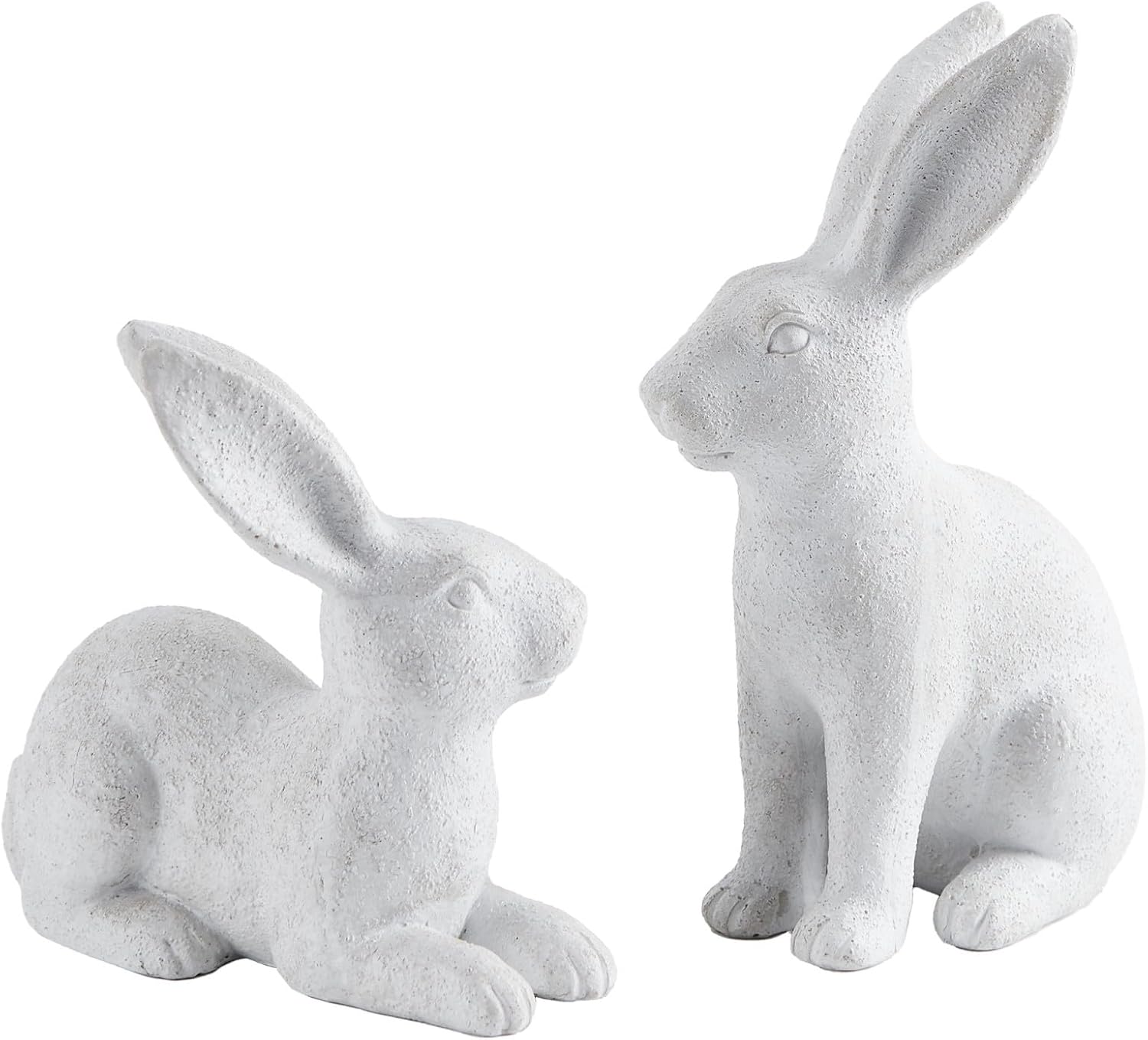 Skiennix White Frosted Resin Bunny Figurines - Set of 2 Decorative Rabbit Statues for Easter Home Decor