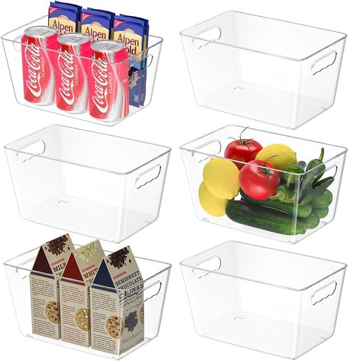 BALEINE Clear Plastic Storage Bins - BPA-Free Stackable Organizers for Kitchen & Bathroom | 6-Pack, 9.5x5.5x4.5
