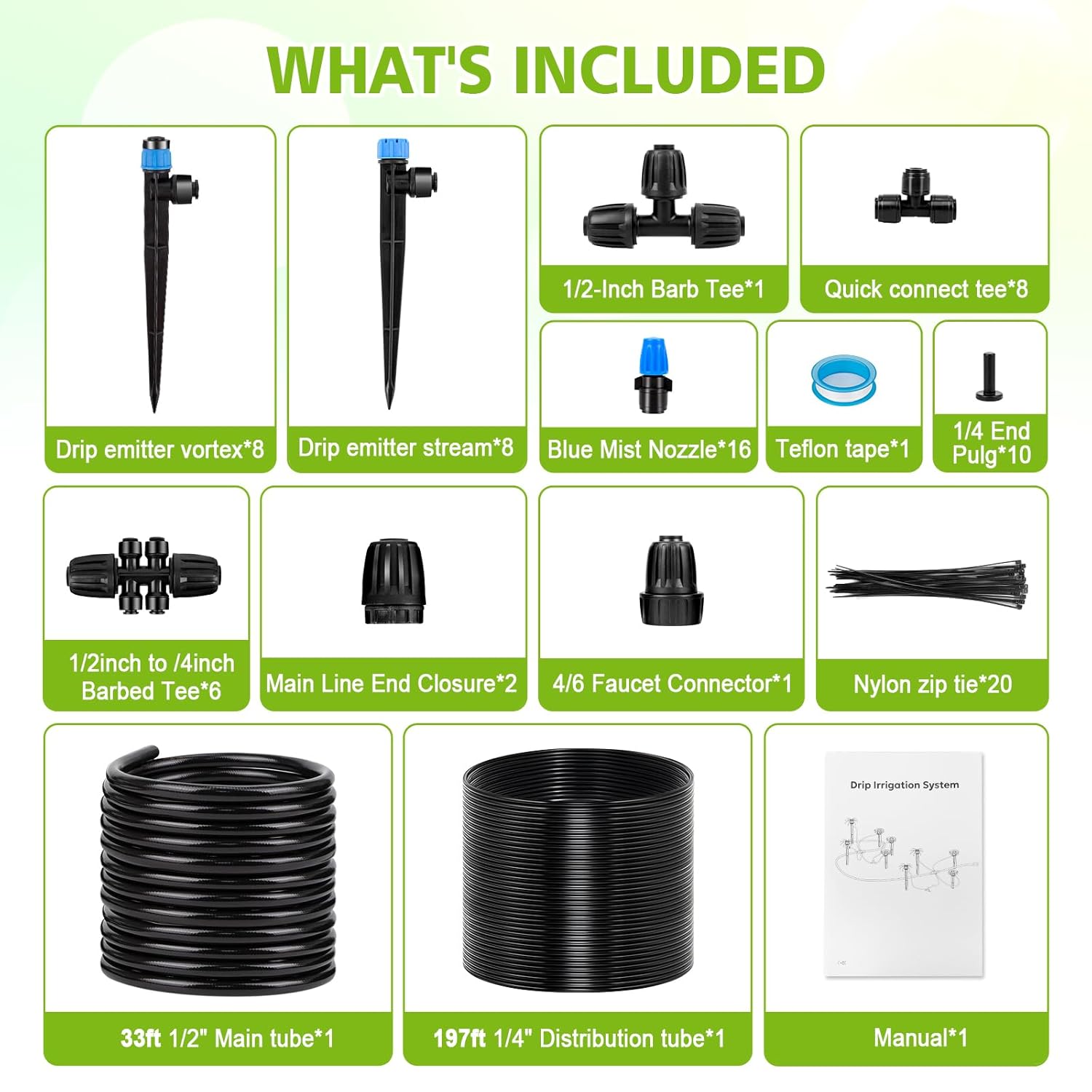 Quick-Connect Drip Irrigation System Kit by [Brand Name] - 230FT Automatic Garden Watering for Greenhouse & Lawn
