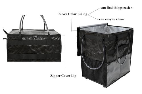 Reusable Grocery Bag On Wheels Large Capacity Shopping Trolley Foldable Rolling Tote with Outside Pocket, Heavy Duty Handle (Black, Large)