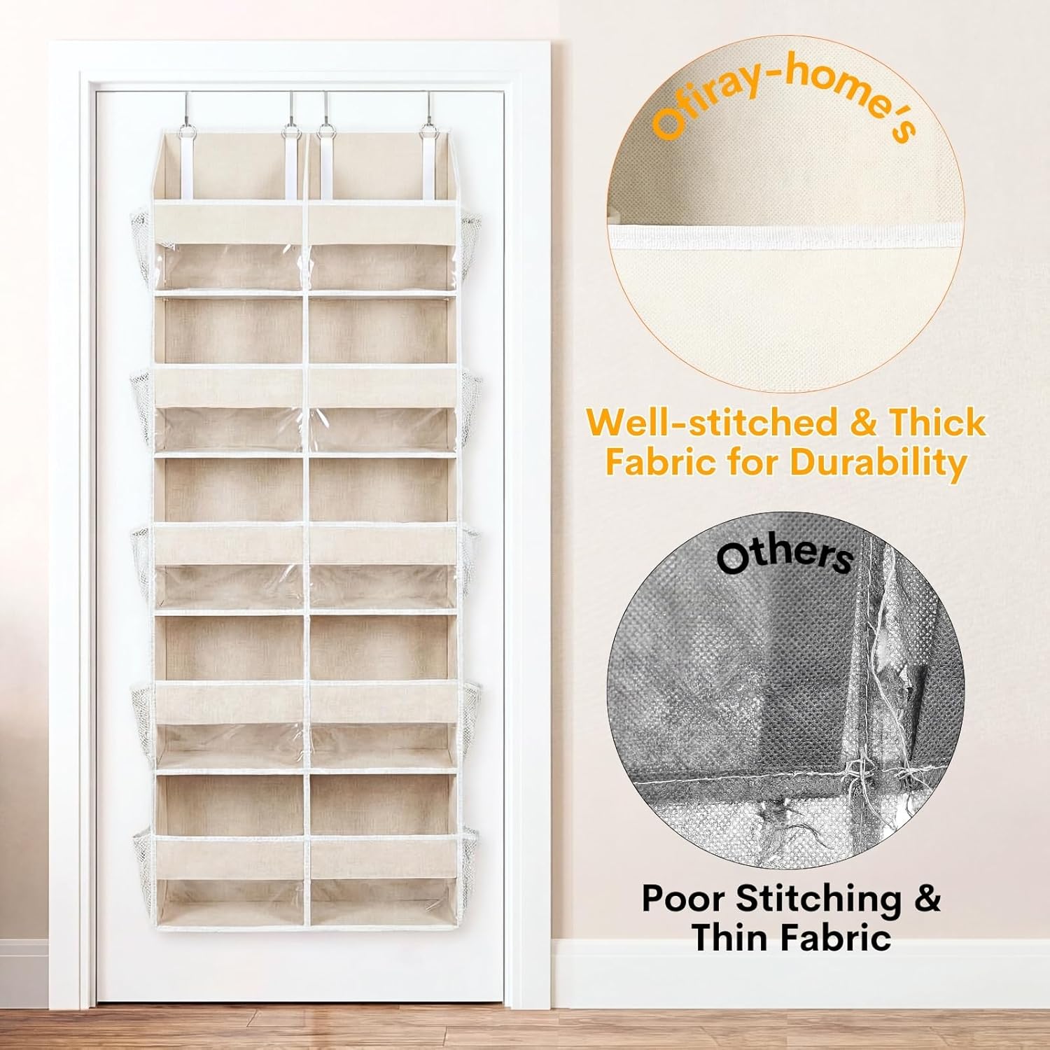 Ofiray Home Over The Door Organizer - Extra Large 5-Tier Storage with 10 Compartments | Beige, 80 lbs Capacity