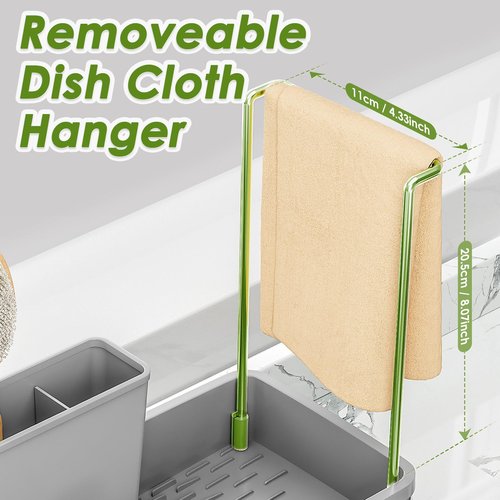 Ewaiira Stainless Steel Sink Caddy, Sponge Holder for Kitchen Sink with Brush Holder & Dishcloth Rack, Rustproof Sink Organizer Countertop, Soap Dispenser Kitchen Organizers Storage Essentials (Gray)
