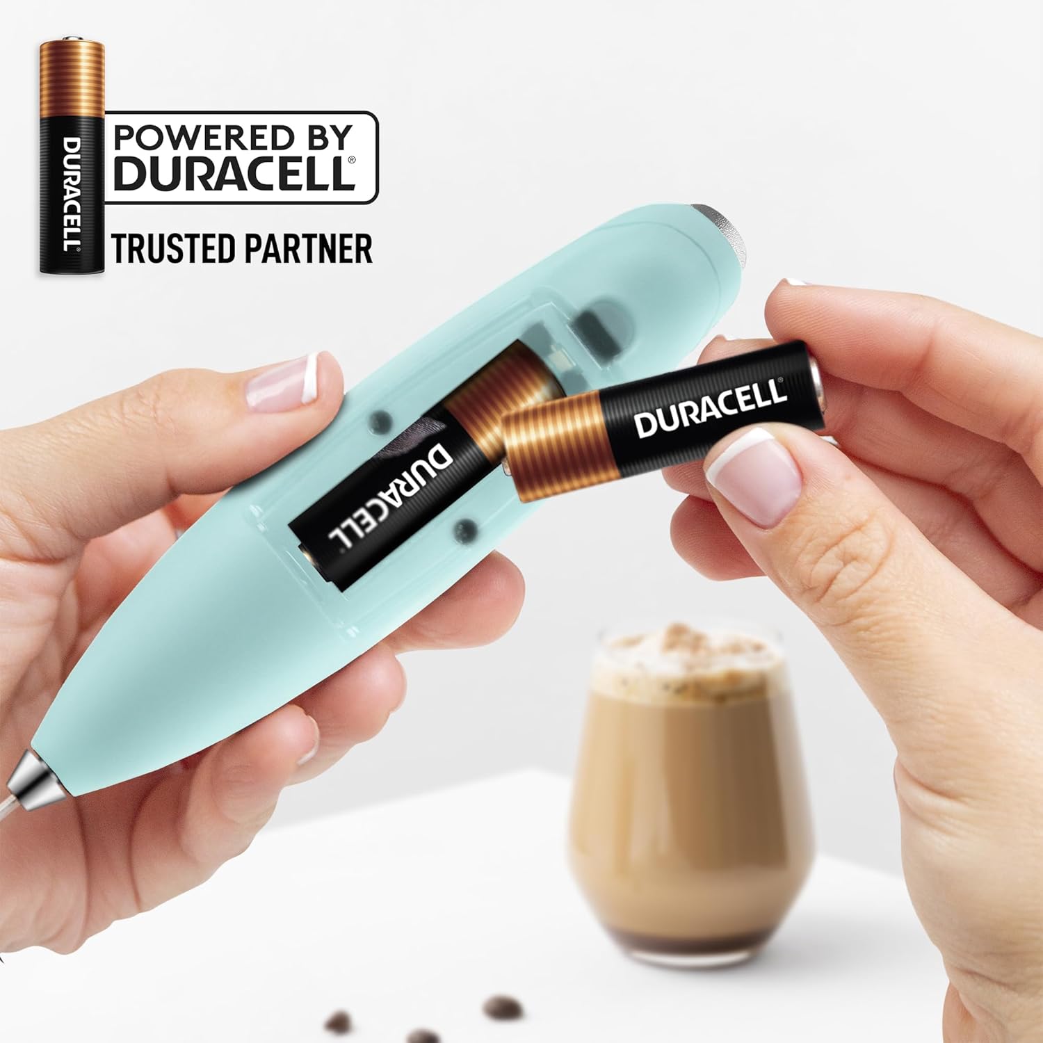Zulay Kitchen Tornado Triple Whisk Milk Frother - Handheld Foam Maker for Coffee & Lattes | Mint Color with 4 Duracell Batteries