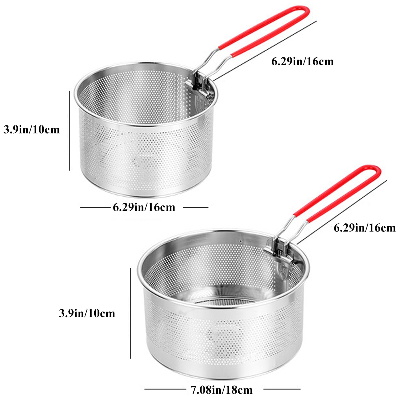 Pasta Strainer Set of 2, Stainless Steel Noodle strainer with Removable Handle Metal Pasta Strainer Basket Deep Fryer Basket, Kitchen Colander for Washing Draining Deep-frying Boiling Steaming
