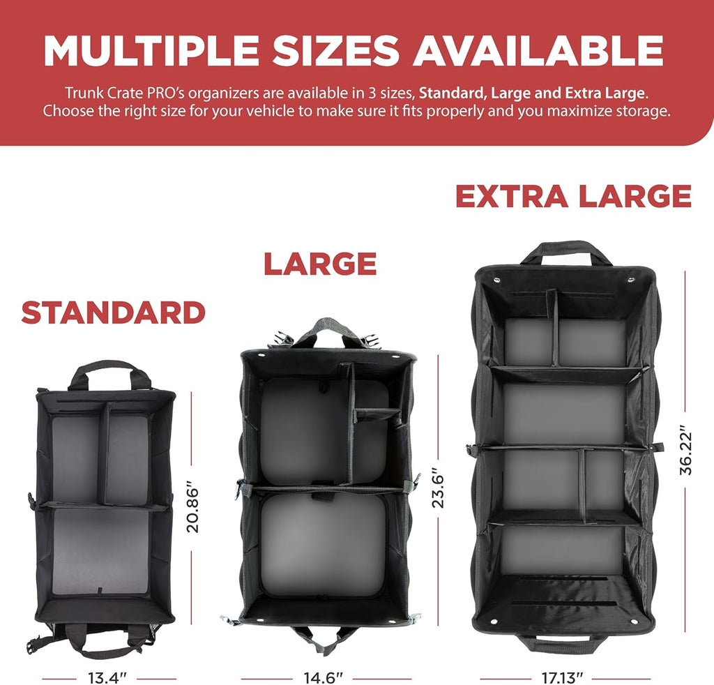 TRUNKCRATEPRO Car Trunk Organizer - Premium Adjustable Multi-Compartment Design | Large Black with Securing Straps & Non-Slip Bottom
