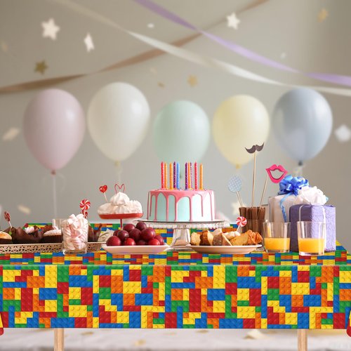 Building Block Party Supplies,61pcs Block Party Decorations Tableware Include Building Block Plates and Napkins,Tablecloth,Forks for Building Block Birthday Party Supplies,Serve 20