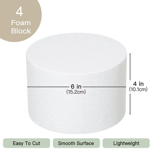 Crafare 6x4 Inch Foam Dummy Cake Round for Crafts 4pcs 6 Inch Round Cake Dummy Discs for Cake DIY Projects Wedding Holiday Christmas Crafts Making and School Modeling, white