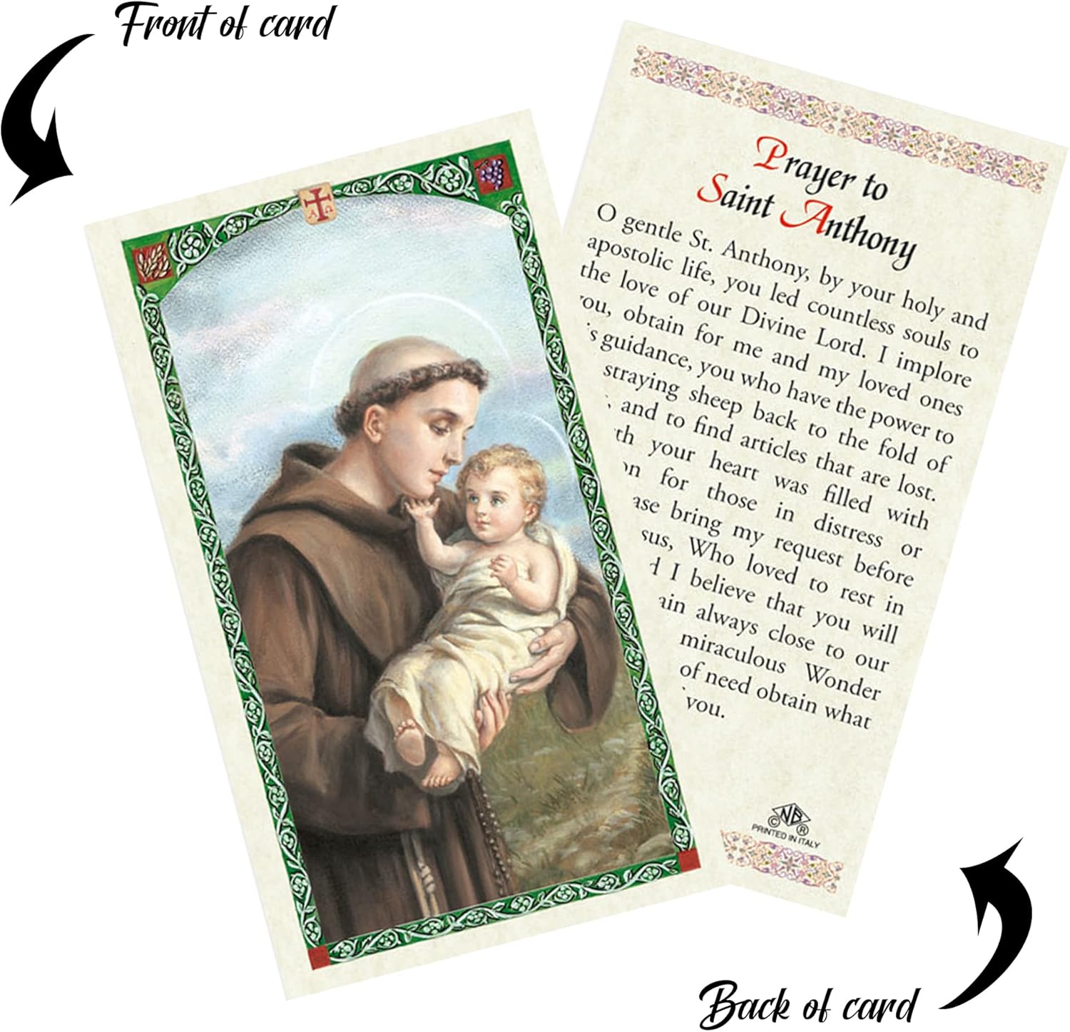 Saint Anthony Mini Statue - 2 Inch Metal Figurine with Laminated Prayer Card | Magnetic Base for Car Dash
