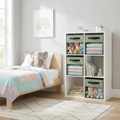 DECOMOMO Storage Bins - Fabric Cube Storage with Window for Shelves | 11" Green (Set of 6)