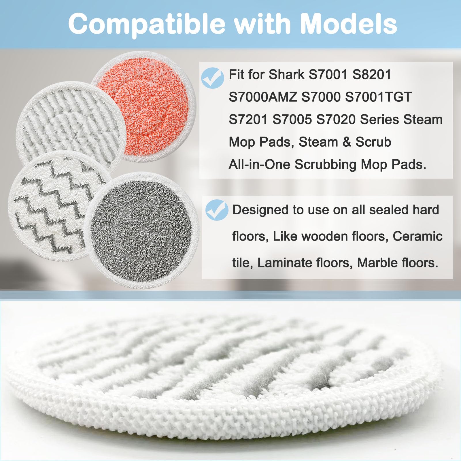 10 Pack Upgraded S7001 Pads Replacement Steam Mop Pads for Shark S7001 S8201 S7201 S7000 S7000AMZ S8001 S7005 S7020 Series Steam Mop Pads,Steam & Scrub All-in-One Scrubbing Mop Pads,Part #: XKITP7000