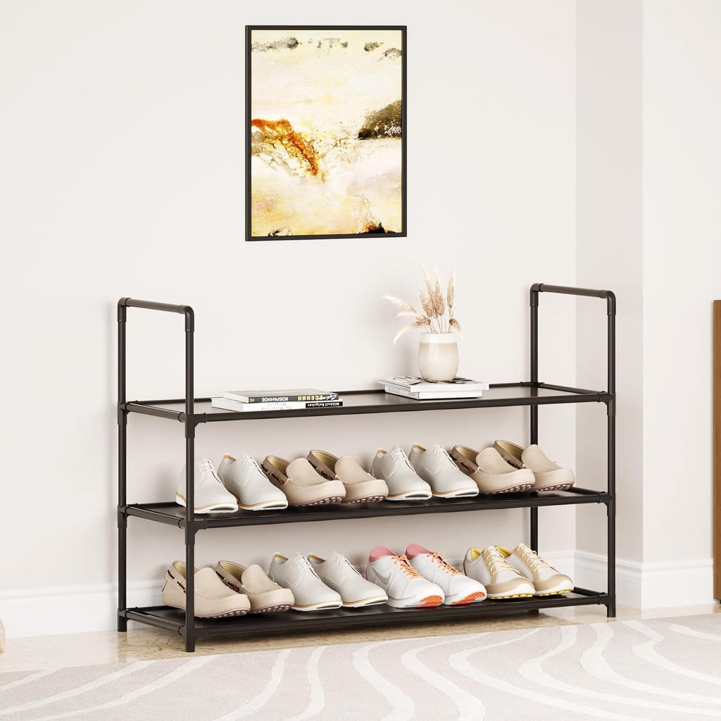 3-Tier Stackable Shoe Rack by [Brand Name] - Durable Storage Organizer for 10-12 Pairs of Shoes | Black