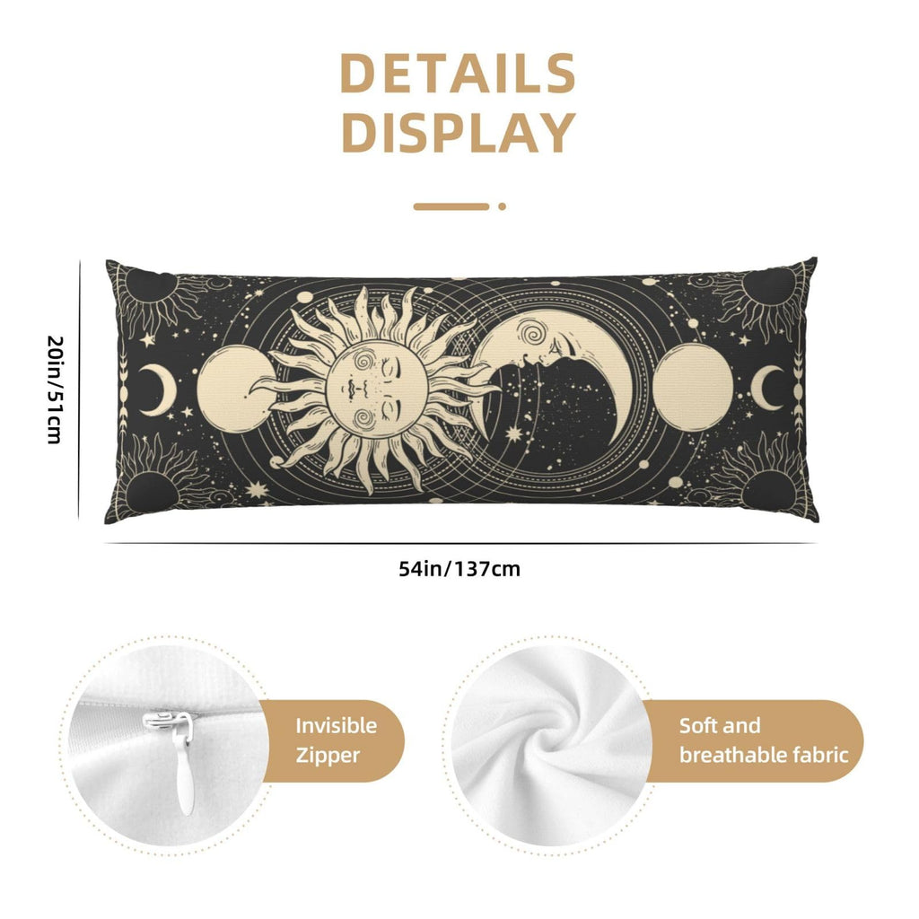 Vintage Sun Moon Stars Body Pillow Cover - Pillowcases 20"x54" with Hidden Zipper Closure Soft and Breathable