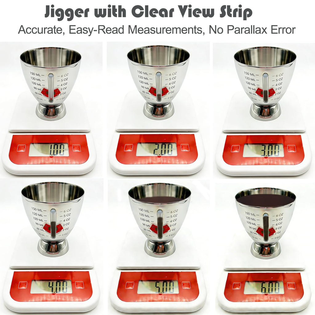 Cocktail Measuring Jigger for Bartending with Graduated Markings 1 oz to 6oz Heavy Duty 18/8 Multi-Unit Measure Stainless Steel Shot Measure Cup