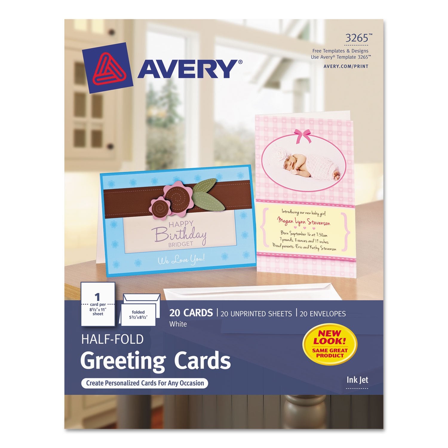 Avery 3265 Greeting Cards, Inkjet, 5-1/2-Inch x8-1/2-Inch, 20/BX, Matte White