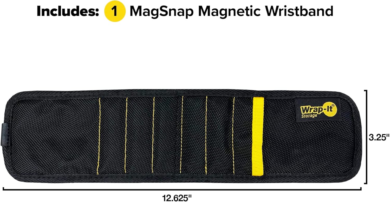 Wrap-It Storage MagSnap Magnetic Wristband - Black Tool Belt for Easy Access | Perfect Father's Day Gift