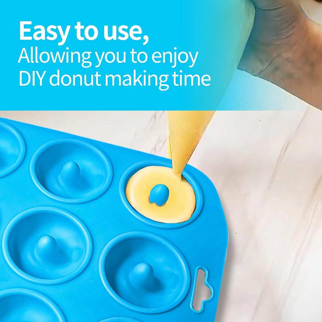Skiennix Silicone Donut Pan - 12-Hole Mini Donut Molds | Heat Resistant & Non-Stick, Dishwasher Safe