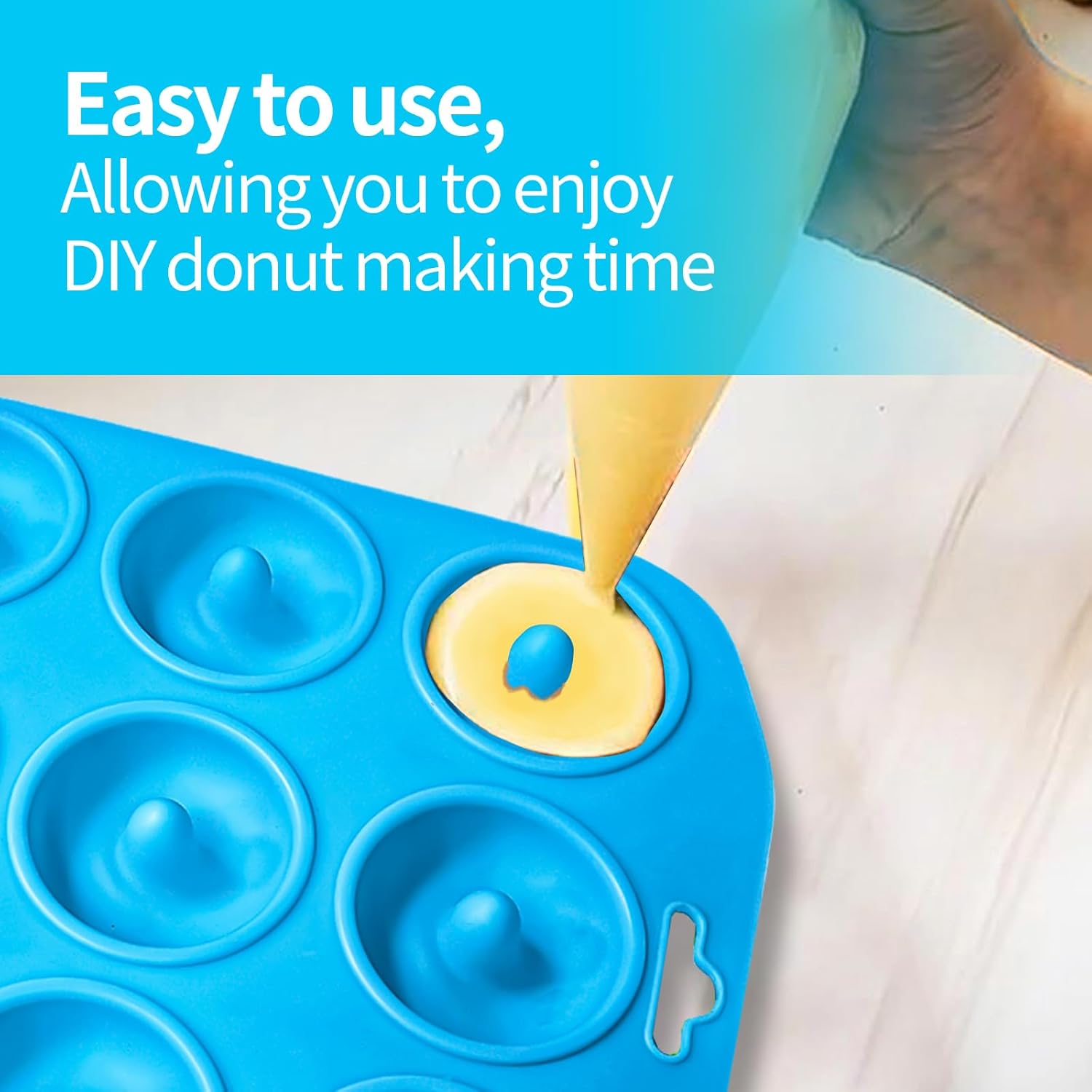 Skiennix Silicone Donut Pan - 12-Hole Mini Donut Molds | Heat Resistant & Non-Stick, Dishwasher Safe
