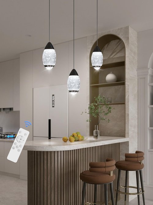 WOSOHYUN Modern Black Chandelier Pendant Light, 1-Light Single Head Crystal Ceiling Light Fixture for Dining Room, Kitchen Island, Bedroom, Entryway Lighting