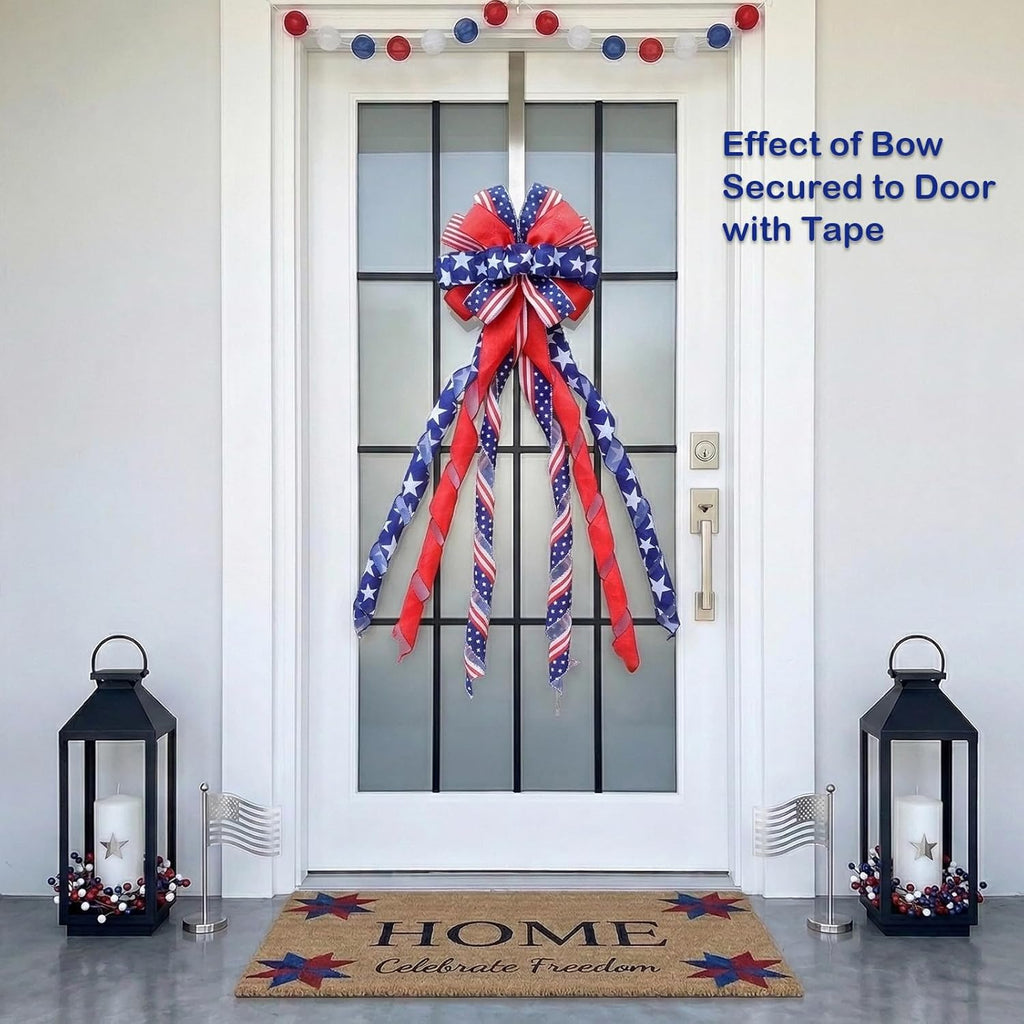 Patriotic 4th of July Tree Topper Bow by [Brand Name] - Pre-Tied 52x13 Inch Ribbon for Wreaths & Decor | Red, Blue, White