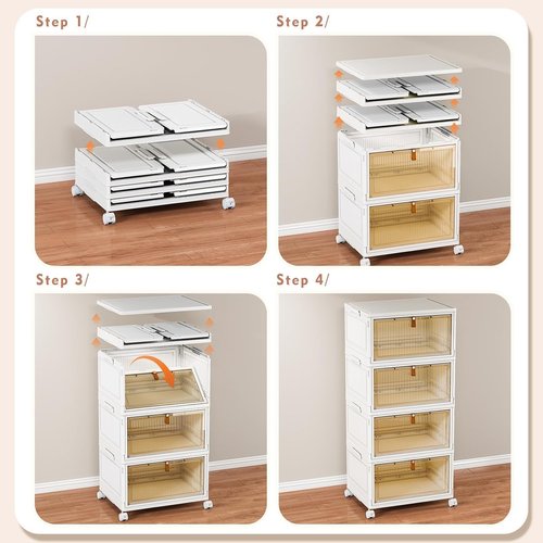 CTSNSLH 4-Tier Plastic Storage Bins with Lids - 27.5Qt Stackable Foldable Containers for Home Organization