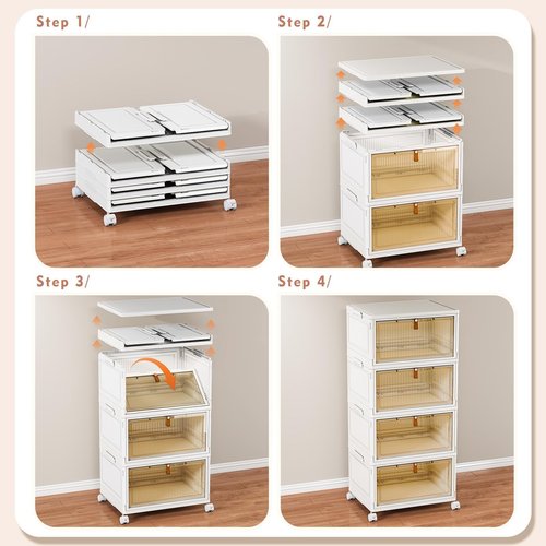 CTSNSLH 4 Tier Plastic Storage Bins with Lid - 27.5Qt Stackable with Lids for Bedroom, Living Room, Office - Foldable Containers, Household Organization
