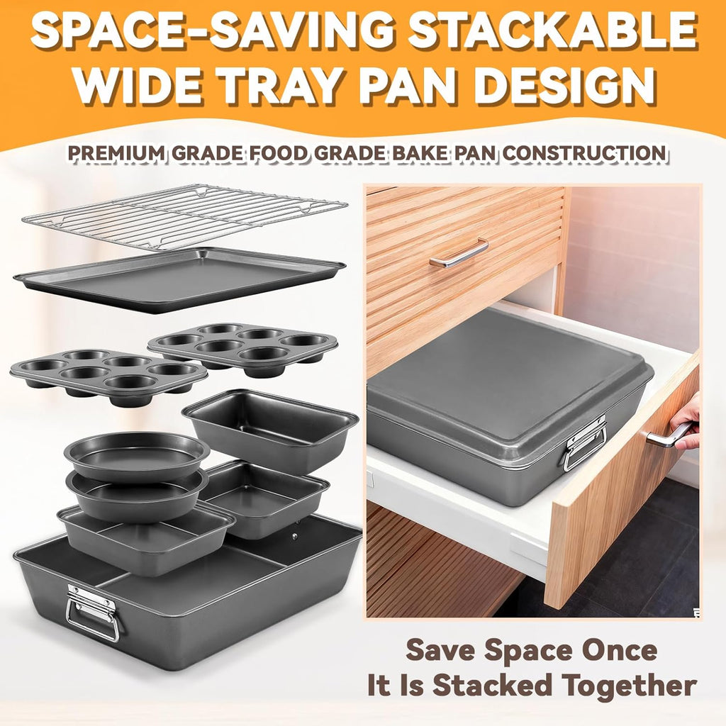 Skiennix Nonstick Bakeware Set - 12PCS Carbon Steel Baking Pans with Wider Grip & Easy Release