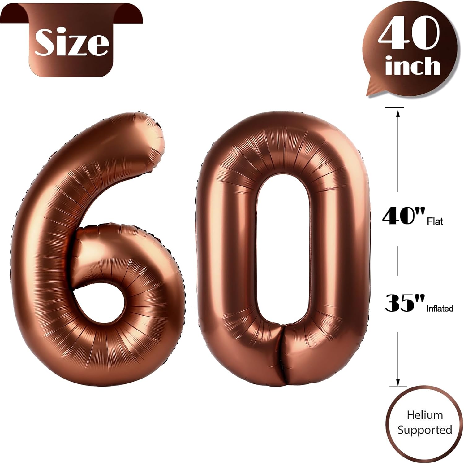 Number 60 Balloon - Dark Brown 40 Inch Birthday Decoration for 60th Celebration | Perfect for Men & Women