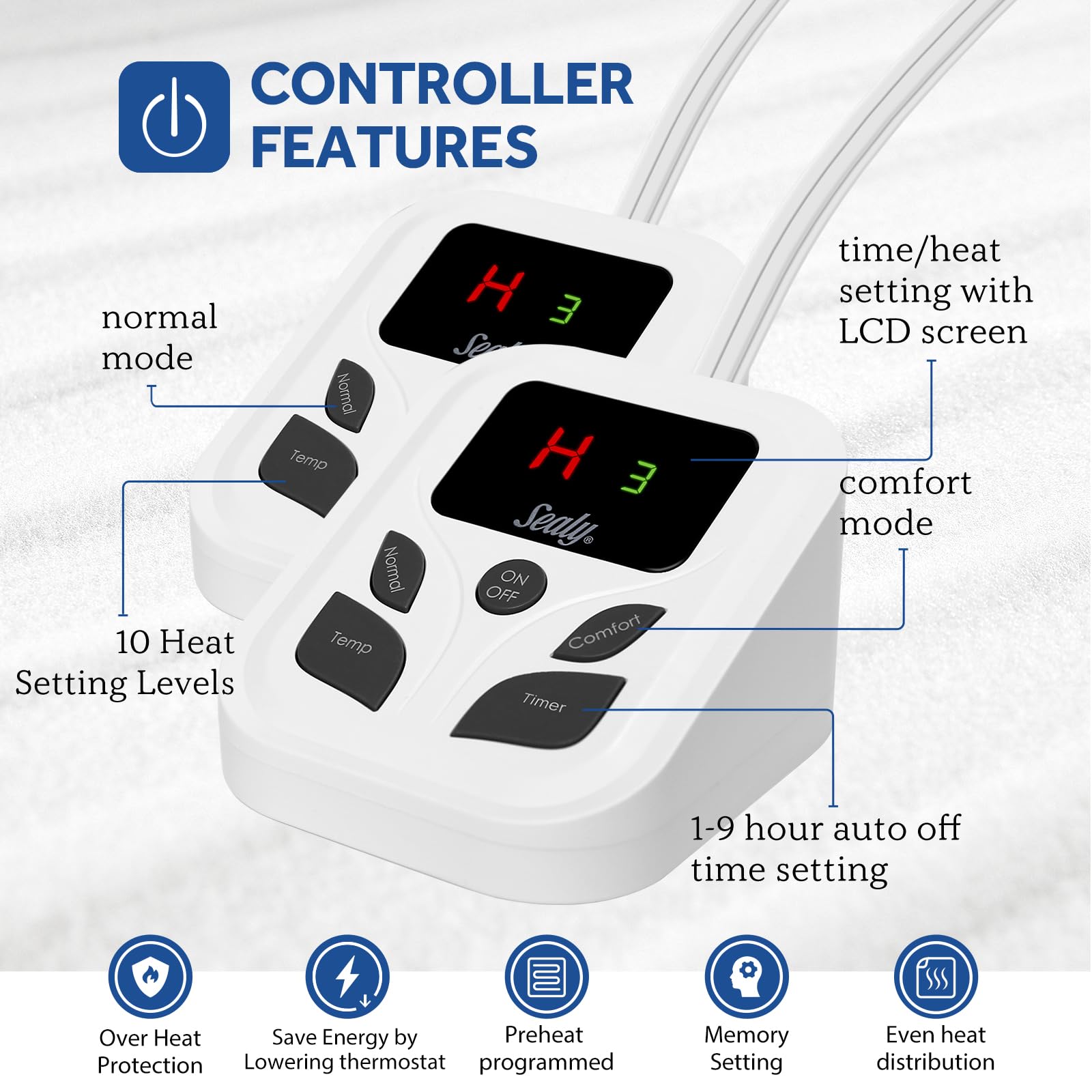 Sealy Heated Mattress Pad King Size 78x80 Inch with Dual Control 10 Heated Settings | Zone Heating Electric Mattress Pad | Auto Shut Off 1-9 Hours| Fit Up to 17" Deep Pocket | Machine Washable