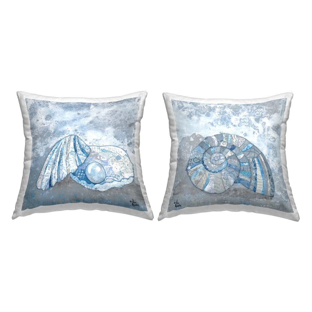 Stupell Industries Blue Collaged Clam Seashell Aquatic Beach Life Design by Lisa Morales Throw Pillow (Set of 2)
