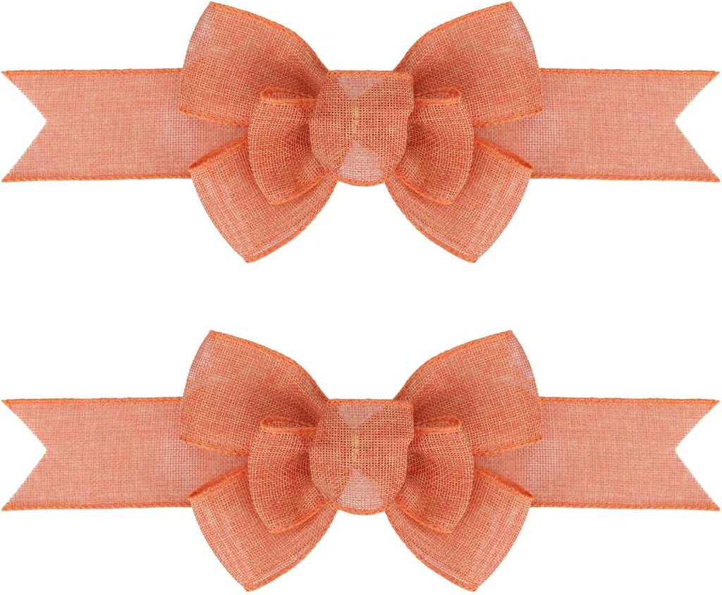 Meseey Orange Burlap Bows - Premade Gift Wrapping & Decor Bows for Holiday Decorations | 2 Pcs Set