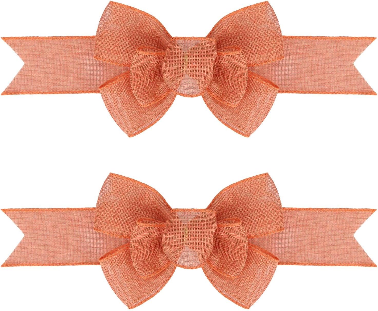 Meseey Orange Burlap Bows - Premade Gift Wrapping & Decor Bows for Holiday Decorations | 2 Pcs Set