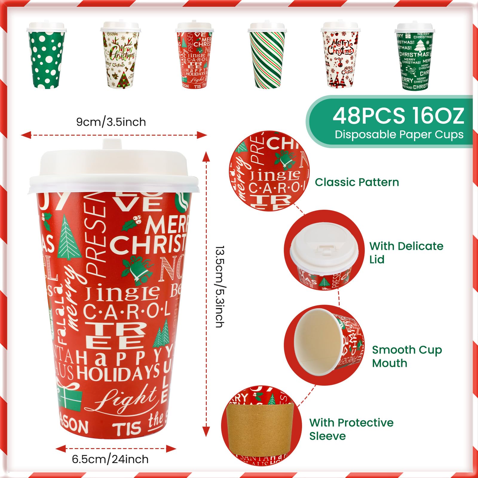 48 Pcs Valentine's Day Disposable Coffee Cups, 16oz Paper Wedding Cups with Lid, Suitable for Wedding Anniversary Party Hot Cocoa Cup, Valentine's Day Party Cold Drink Cup, Home Office Supplies