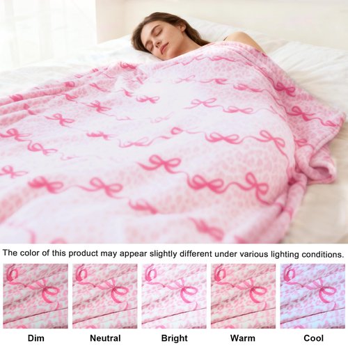 VigorSpring Pink Bow Blanket - 50x60 Inch, Leopard Background Printed, Super Soft Warm Valentine's Day Throw Blanket, Coquette Aesthetic Home Decor, Ideal Gift for Girls Women