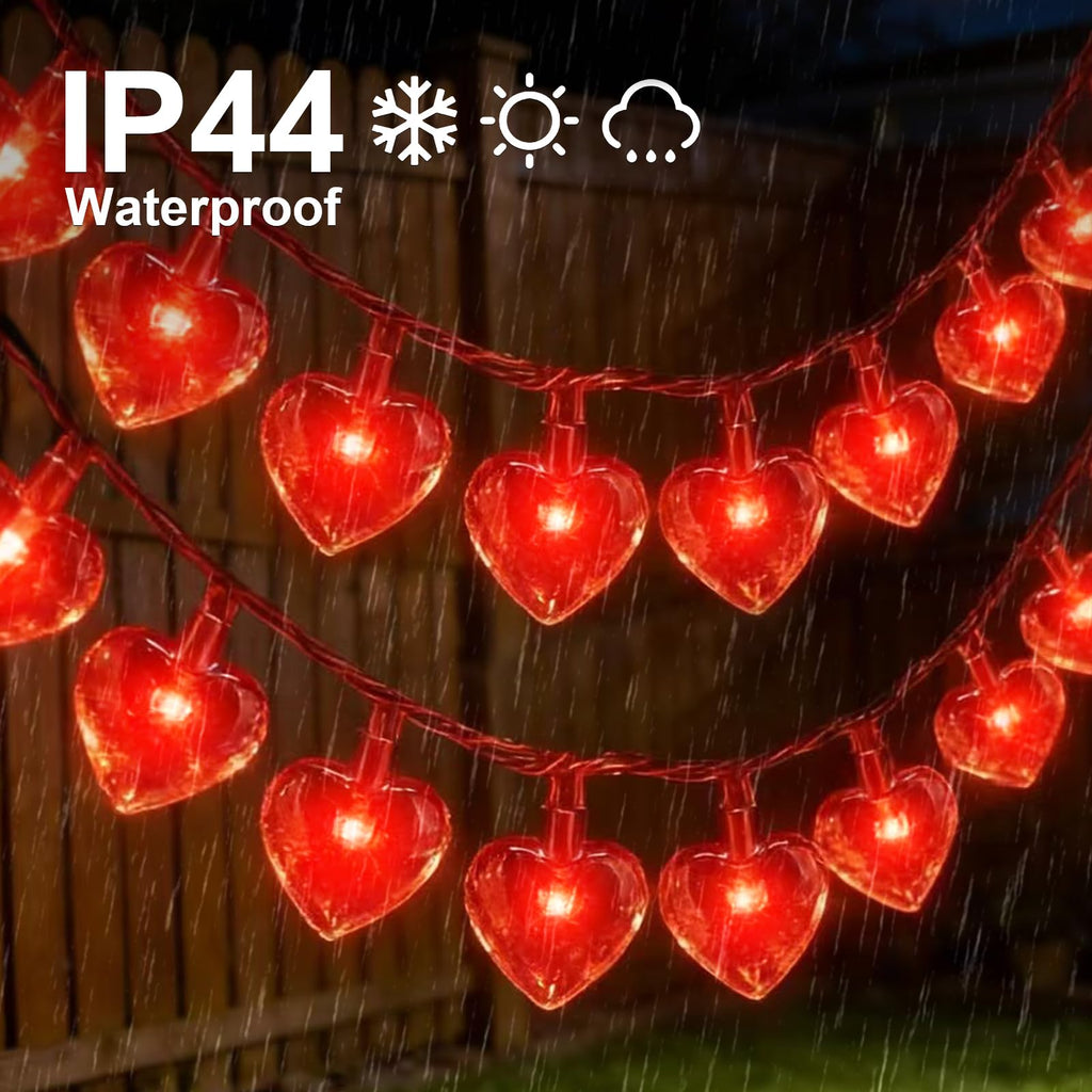 LAMPHOME Valentine's Day String Lights, 16.1 FT 50 LED Heart Red String Light, Romantic Fairy Lights Battery Operated Timer, Valentine Decor for Indoor Outdoor Wedding Anniversary Holiday Party