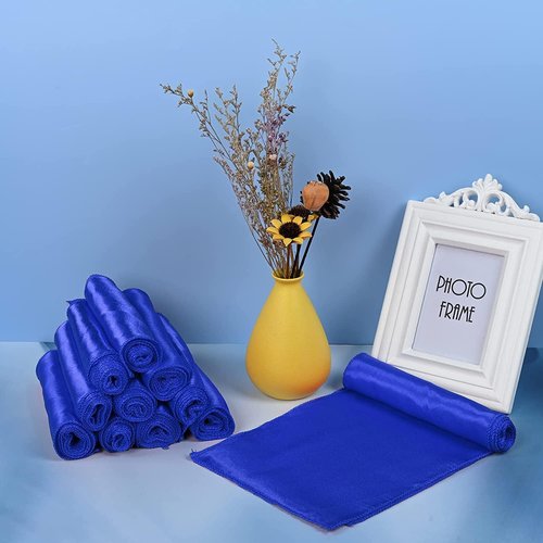 Gold Fortune Royal Blue Satin Chair Sashes - 7x108 Inch Adjustable Wedding Chair Bows | 10-Pack for Party Decor