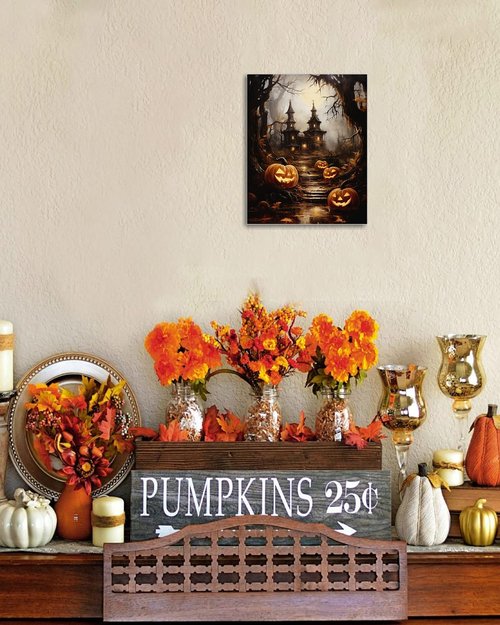 AbcCustomize Halloween Canvas Wall Art - Spooky Haunted House & Eerie Pumpkins | Vintage Gothic Decor for Living Room & Bedroom