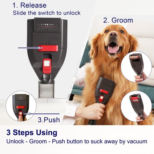 Dog Hair Vacuum Attachment for Dyson Vacuums, Pet Grooming Tool with Extension Hose and Adapter, Compatible with V6 V7 V8 V10 V11 V12 V15 Gen5 Animal Ball Upright Canister Cordless Stick Models
