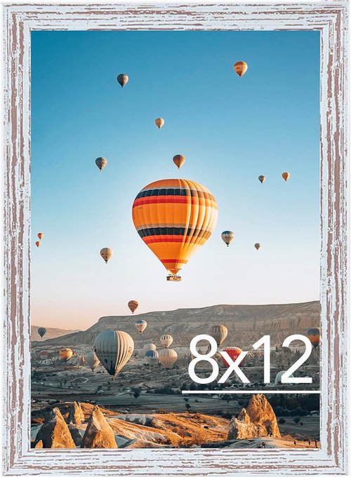 JCJMY 8x12 Picture Frame - Rustic White Wall Mounting for Horizontal or Vertical Display