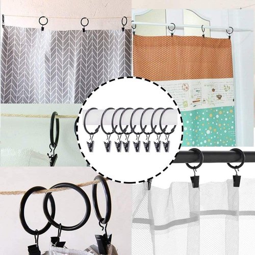 Clip Stainless Steel Openable Circle Hooks - 30 Pack Curtain Clips for Hanging Lights & Decorations | 1.5 Inch Black