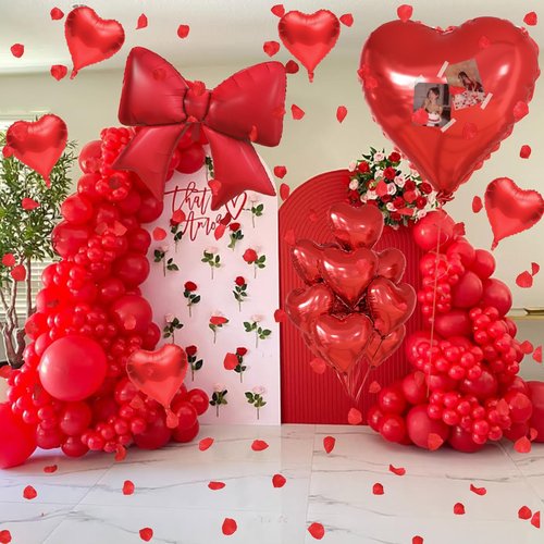 32 Inch Red Heart Balloons, Large Bow Foil Balloons, 10Pcs 38" Giant Matt Red Bow-knot Balloon with 18" Metallic Heart Shape Helium Balloon Set for Birthday Wedding Bachelorette Anniversary Valentine