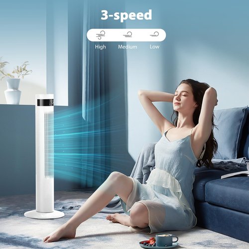 Antarctic Star Tower Fan Portable Floor Fans 85°Oscillating Fan 36'' Quiet Cooling 12H Timer Remote Control Standing Bladeless Electric 3 Speeds Wind 3 Modes Bedroom Office(36 inch, White)